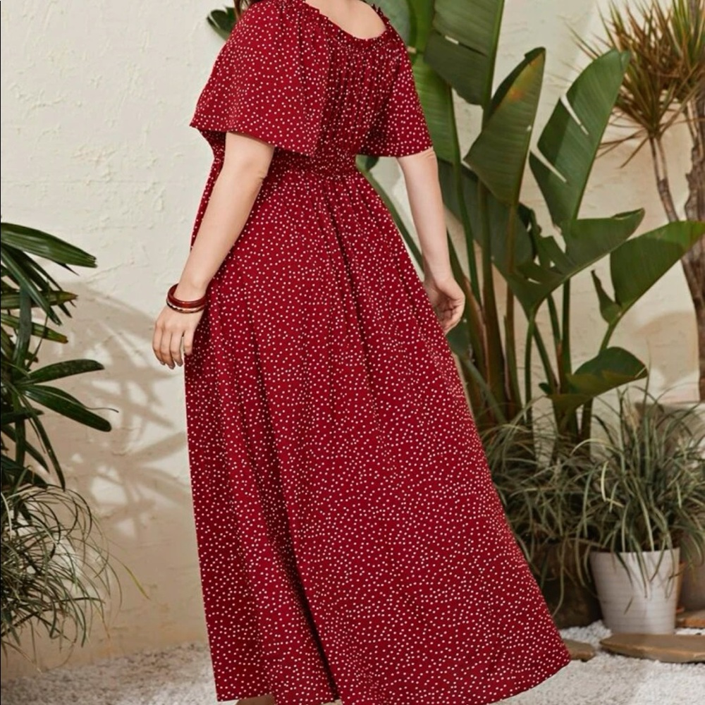 LAST FEW Plus size polka dot shirred waist tie front maxi dress - Picture 4 of 8